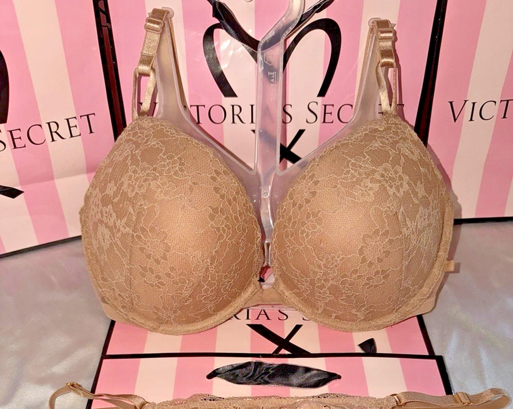 Victoria's Secret Push Up Bra 34DD Praline Lace